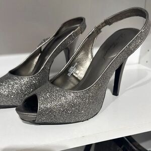 Lulu Townsend Silver Glitter Slingback Heels